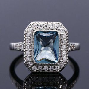 ❤Noble Retro Carved Pure Blue Zircon Silver Vintage Rings for Women, MARR9167